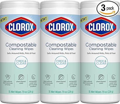 Clorox进口代理批发 Clorox 可堆肥清洁湿巾，通用湿巾，免费且透明，每张 35 片，3 片装