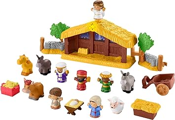 Fisher-Price进口代理批发 Fisher-Price Little People 幼儿玩具耶稣诞生套装，带音乐灯和 18 件圣诞玩具，适合 1 岁以上儿童玩耍