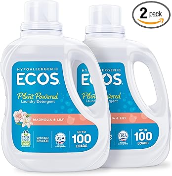 ECOS进口代理批发 ECOS 洗衣液，200 份 - 经皮肤科医生测试洗衣皂 - 低过敏性，经 EPA 安全选择认证，植物动力 - 木兰百合，100 液量盎司（2 件装）