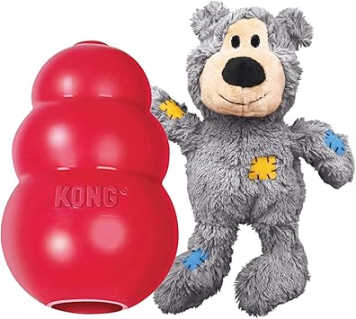 KONG进口代理批发 KONG 经典和狂野结熊组合包 - 独特有趣的狗玩具，适合数小时玩耍 - 经典玩具可填充狗零食 - 适合大型犬