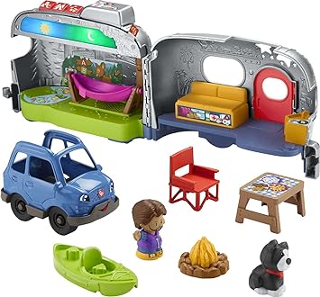 Fisher-Price进口代理批发 Fisher-Price Little People 幼儿玩具发光学习露营玩具套装，配有智能舞台、人偶和配件，适合 1 岁以上假装游戏