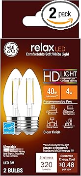 GE进口代理批发 GE Relax LED 灯泡，蜡烛灯，柔和的白色，40 瓦，透明装饰 B11 灯泡，中号底座（8 件装）