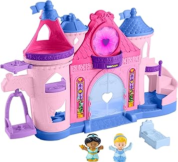 Fisher-Price进口代理批发 Fisher-Price Little People 幼儿玩具迪士尼公主魔法灯光和跳舞城堡音乐玩具套装适合 18 个月以上假装游戏