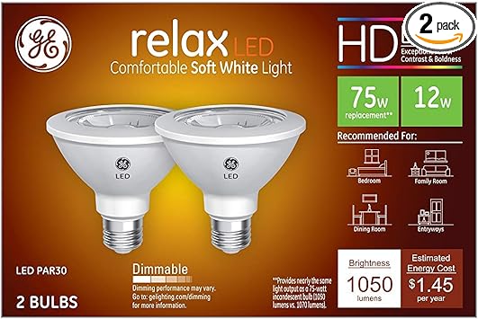 GE进口代理批发 GE Relax LED 灯泡，75 瓦，柔和的白色，PAR30 户外泛光灯（2 件装）