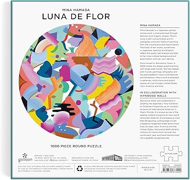 酷牌库|商品详情-Galison进口代理批发 Galison Mina Hamada Luna de Flor 1000 片圆形拼图 - 成人 1000 片圆形拼图，具有大胆明亮艺术的挑战性拼图，厚实坚固的拼图，是一份美妙的礼物