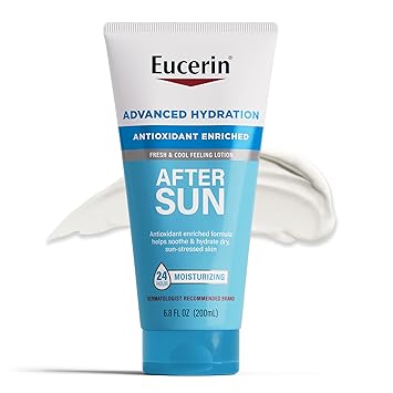 Eucerin进口代理批发 Eucerin 高级晒后保湿乳液，适用于面部和身体，富含抗氧化剂，24 小时保湿，适合干燥、受阳光照射的皮肤，6.8 液体盎司管