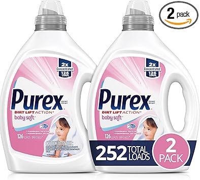 Purex进口代理批发 Purex 液体婴儿洗衣粉，婴儿柔和香味，2X 浓缩，2 件装，总装量 252 件