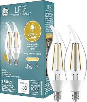 GE进口代理批发 GE LED+ 黄昏到黎明 LED 灯泡，带阳光传感器，自动开/关光感应灯泡，户外装饰灯泡，柔和的白色（2 件装）