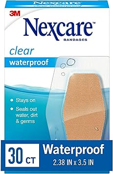 酷牌库|商品详情-Nexcare进口代理批发 Nexcare 防水透明膝盖和肘部绷带，30 片最大容量防水绷带，6 件装，提供 48 小时保护