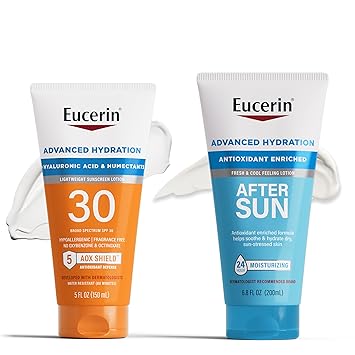 Eucerin进口代理批发 Eucerin 高级保湿护肤套装，高级保湿防晒乳液 SPF 30，5 液量盎司管 + 高级晒后保湿乳液，适合干燥、晒伤肌肤的晒后护理，6.8 液量盎司管