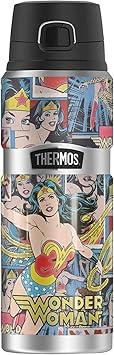 THERMOS进口代理批发 神奇女侠拼贴，Thermos 不锈钢 KING 不锈钢饮料瓶，真空绝缘和双层，24 盎司