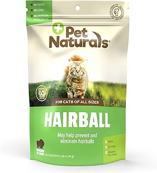 Pet Naturals进口代理批发 Pet Naturals 毛球 - 30 粒鸡肉味咀嚼片 - 猫补充剂和维生素，用于控制毛球和消化支持，不含玉米或小麦