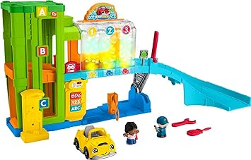 Fisher-Price进口代理批发 Fisher-Price Little People 幼儿玩具发光学习车库玩具套装，带智能舞台、汽车和坡道，适合 1 岁以上儿童装扮游戏