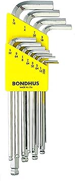 Bondhus进口代理批发 Bondhus 16936 12 件套球头起子 L 型扳手，带 BriteGuard，长，尺寸 0.050-5/16"