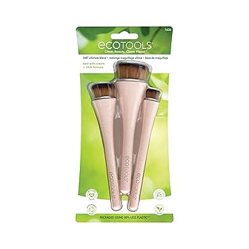 酷牌库|商品详情-EcoTools进口代理批发 EcoTools 360 Ultimate Blend 化妆刷套装，适用于粉底霜、液体和粉饼、腮红和古铜色、浅黄色和混合彩妆，全覆盖，浓密刷毛，纯素且不含动物实验，3 件套