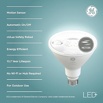 酷牌库|商品详情-GE进口代理批发 GE LED+ 运动传感器 LED 灯泡，14W，PAR38 户外安全泛光灯，暖白色，CAC（2 件装）