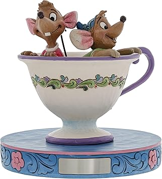 Enesco进口代理批发 Enesco Disney Traditions by Jim Shore 灰姑娘 Jaq 和 Gus 茶杯树脂雕像，4.25，白色