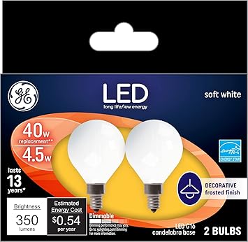 GE进口代理批发 GE LED 灯泡，40 瓦，柔和的白色，G16 球形灯泡，小底座 2 颗（1 件装）