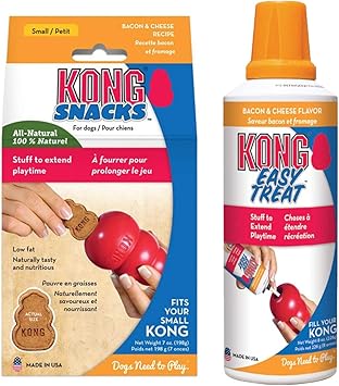 KONG进口代理批发 KONG 狗零食组合套装 - 包括 KONG 培根/奶酪零食和 KONG Easy Treat 培根/奶酪喷雾 - 狗玩具填充零食 - 适合训练、玩耍等的狗零食 - 适合中小型犬