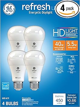 GE进口代理批发 GE Refresh LED 灯泡，40 瓦，日光，A19（4 件装）