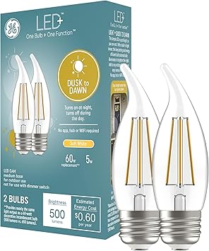 酷牌库|商品详情-GE进口代理批发 GE LED+ CA11 黄昏到黎明 LED 灯泡，自动开/关户外安全灯，柔和的白色，E26 中号底座（2 件装）