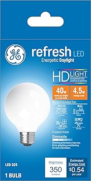 GE进口代理批发 GE Refresh LED 灯泡，40 瓦，日光，G25 球形灯泡，磨砂，中号底座（1 件装）