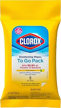 Clorox进口代理批发 Clorox 随身消毒湿巾旅行湿巾，脆柠檬味，9 片（包装可能有所不同）