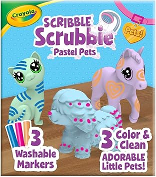 Crayola进口代理批发 Crayola Scribble Scrubbie 粉彩宠物（3 件），儿童美容宠物玩具，艺术和工艺品，圣诞袜，适合女孩和男孩，3+