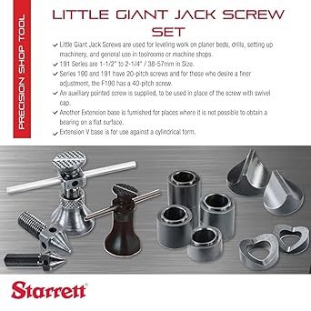 酷牌库|商品详情-Starrett进口代理批发 Starrett 小巨型千斤顶螺丝套件配有所有附件 - 非常适合工具室或机械车间的一般用途 - 1-1/2-2-1/4" 范围，1" 底座直径 - S191