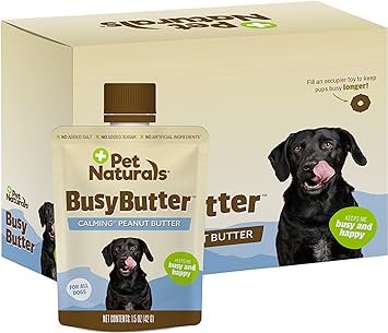 Pet Naturals进口代理批发 Pet Naturals BusyButter 易挤压狗用镇静花生酱 - 6 袋，非常适合零食、舔垫、训练、镇静和占用玩具