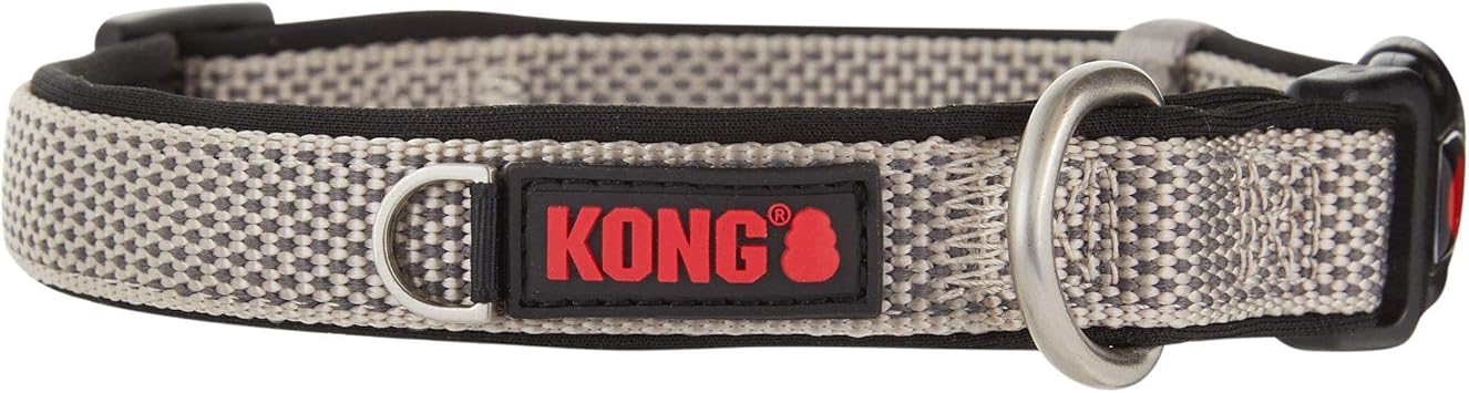 KONG进口代理批发 Barker Brands Inc. 提供的 KONG Comfort 氯丁橡胶软垫狗项圈（中号，灰色）