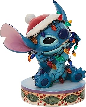 酷牌库|商品详情-Enesco进口代理批发 Enesco Jim Shore 迪士尼传统 Lilo 和 Stitch 包裹圣诞雕像，4.5 英寸，多色