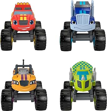 酷牌库|商品详情-Fisher-Price进口代理批发 Fisher-Price Blaze 和 Monster Machines 压铸玩具、赛车手推式金属车 4 件装，适合 3 岁以上学龄前儿童假装玩耍（亚马逊独家）