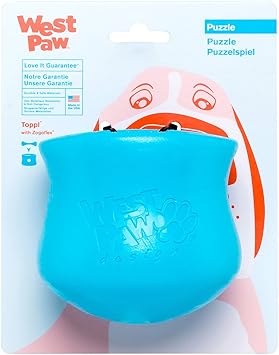 酷牌库|商品详情-WEST PAW进口代理批发 WEST PAW Zogoflex Toppl Treat 分配狗玩具套装狗互动咀嚼玩具狗玩具适合中度咀嚼，抓取，抓握粗磨食物，零食，大号 4 英寸，格兰尼史密斯，水蓝色