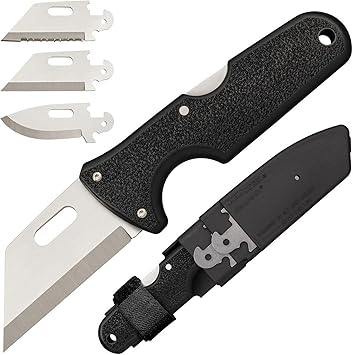 Cold Steel进口代理批发 Cold Steel Click N Cut - 标准固定刀片刀 |耐用的 420J2 钢紧凑型狩猎和徒步多个可更换刀片 |包括护套和 3 个刀片