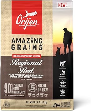 酷牌库|商品详情-Orijen进口代理批发 ORIJEN Amazing Grains 地区红色干狗粮，适合所有生命阶段的高蛋白狗粮，新鲜或原料，4 磅