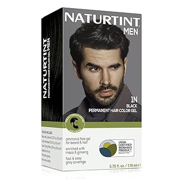 Naturtint进口代理批发 Naturtint 男士永久染发剂 1N 黑色，适用于胡须和胡须（1 件装），不含氨，高达 100% 灰色覆盖率，自然外观，效果持久