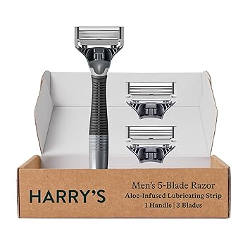 Harry's进口代理批发 Harry's 男士剃须刀，1 个手柄（木炭）和 3 个剃须刀刀片补充装，采用德国工程 5 刀片技术，男士袜子填充物