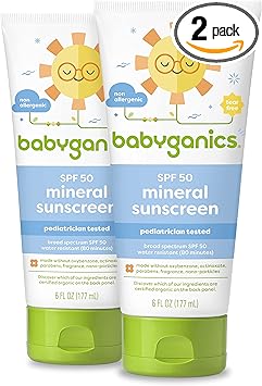 Babyganics进口代理批发 Babyganics SPF 50 婴儿防晒乳液 UVA UVB 防护 |防水 |防过敏，6 液体盎司（2 件装）