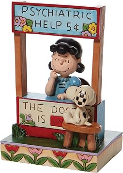 酷牌库|商品详情-Enesco进口代理批发 Enesco Peanuts by Jim Shore Lucy 精神病学帮助医生在展位雕像，6 英寸，多色