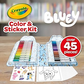 酷牌库|商品详情-Crayola进口代理批发 Crayola Bluey 儿童艺术套件（45?? 件）、Bluey 着色书页、Bluey 儿童贴纸、Bluey 女孩和男孩玩具、节日礼物，4+