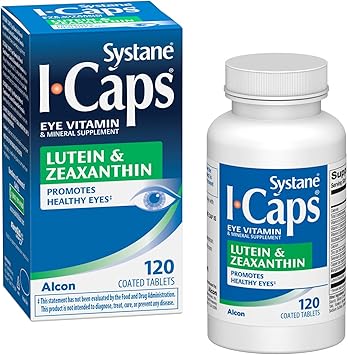 Systane进口代理批发 Systane ICaps 眼部维生素和矿物质补充剂，叶黄素和玉米黄质配方，120 粒包衣片