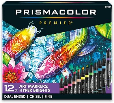 Prismacolor进口代理批发 Prismacolor Premier 双头艺术记号笔，凿尖和细尖，超亮颜色，成人着色，12 支