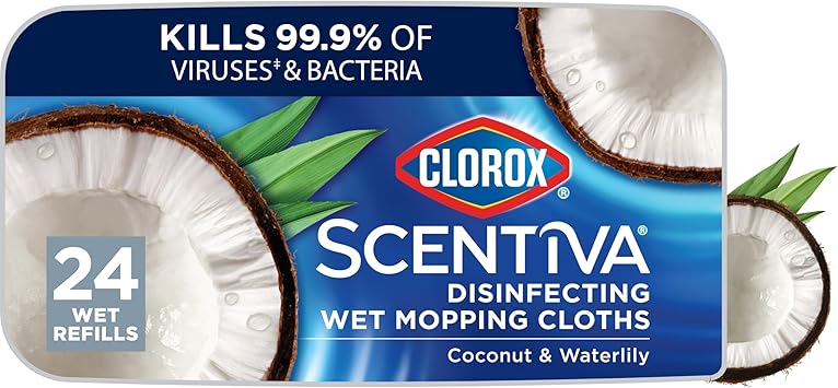 Clorox进口代理批发 Clorox Scentiva 消毒湿拖布，太平洋微风和椰子味，24 片湿补充装（包装可能有所不同）