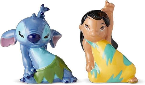 Enesco进口代理批发 Enesco Lilo and Stitch 陶瓷盐瓶和胡椒瓶，3.5 英寸，多色