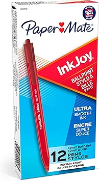 Paper Mate进口代理批发 Paper Mate InkJoy 100RT 可伸缩圆珠笔，中号，红色，12 支装