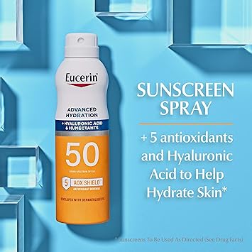 酷牌库|商品详情-Eucerin进口代理批发 Eucerin Advanced Hydration SPF 50 防晒喷雾，轻质防晒乳液喷雾，防过敏，不含香料和酒精，6 液体盎司喷雾瓶