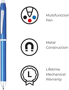 酷牌库|商品详情-Cross进口代理批发 Cross Tech3+ 雕刻可填充多功能圆珠笔，带手写笔、中号圆珠笔和铅笔，包括高级礼品盒 - 金属蓝色