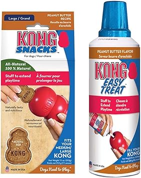 KONG进口代理批发 KONG 狗零食组合套装 - 包括 KONG 花生酱零食和 KONG Easy Treat 花生酱喷雾 - 狗玩具填充零食 - 适合训练、玩耍等的狗零食 - 适合大型犬