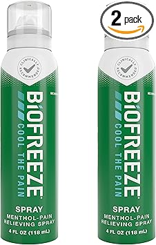 Biofreeze进口代理批发 Biofreeze 止痛喷雾，关节炎止痛，缓解膝盖和下背部疼痛，缓解肌肉酸痛，缓解颈部疼痛，符合 FSA 标准，2 件装（4 液量盎司 Biofreeze 薄荷醇喷雾）